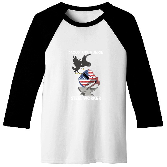 UNION STEEL WORKER USA GIFT FUNNY DAD EAGLE HAMMER Baseball Tees