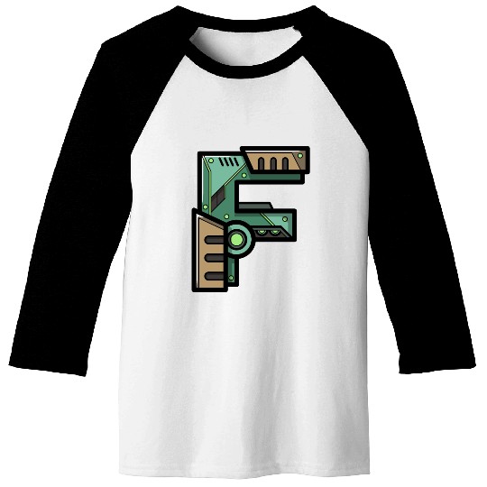 Initial letter character gift idea robot present F Baseball Tees