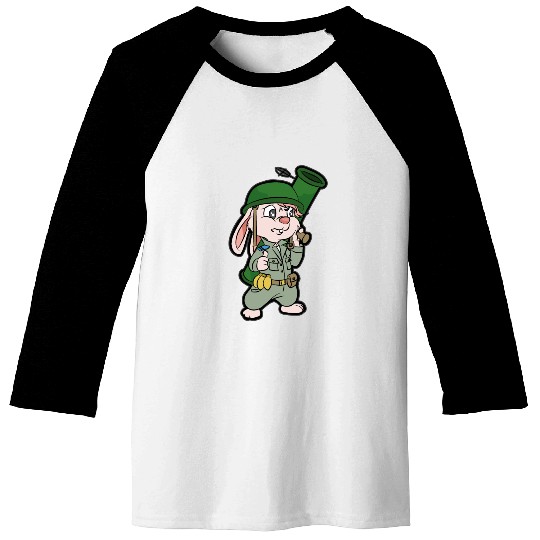 CUTE BUNNY WITH BAZOOKA Soldier Pacifist Private Baseball Tees