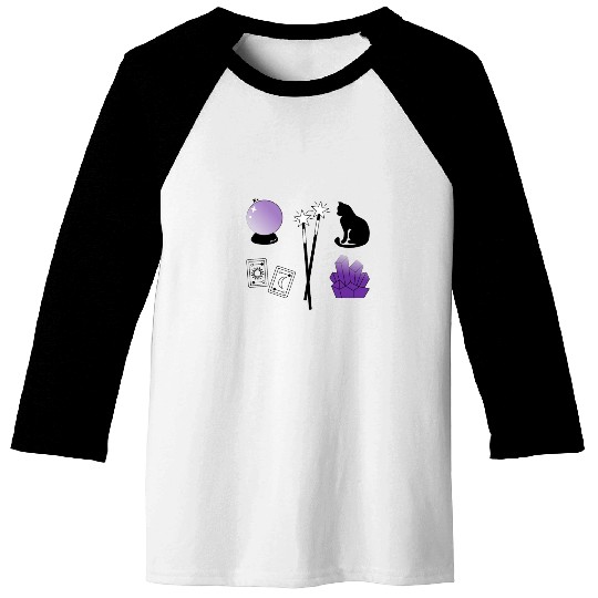 witch magic wand crystal ball tarot crystal cat Baseball Tees
