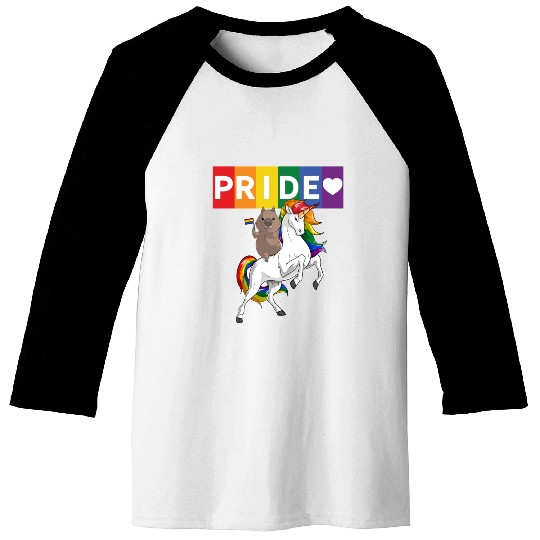 LGBT Gay Pride Wombat Riding Rainbow Unicorn Baseball Tees
