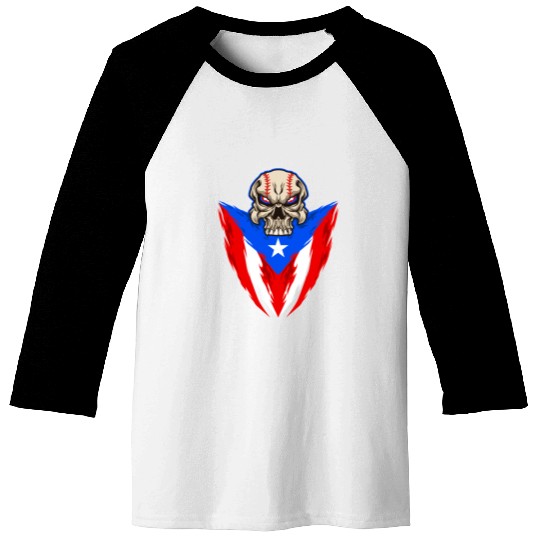 Puerto Rico Baseball Skull Baseball Tees