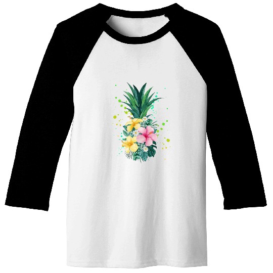 Hawaii Flower Pineapple Art Vacation Baseball Tees