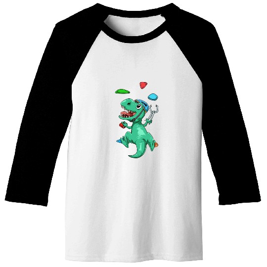 Funny T-Rex Bouldering and Rock Climbing Gift Baseball Tees