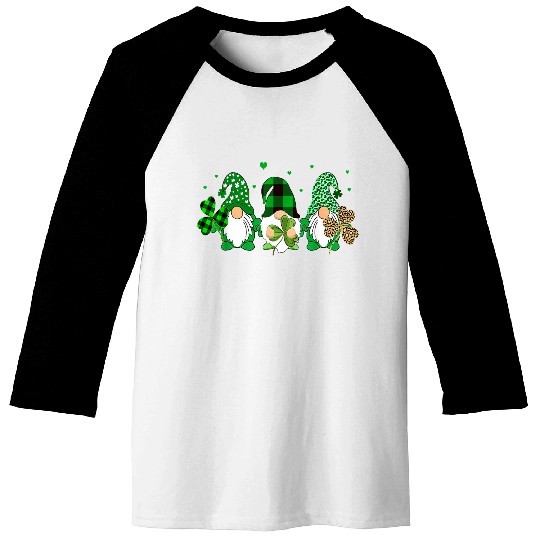 Three Gnomes Holding Shamrock Leopard Plaid Baseball Tees