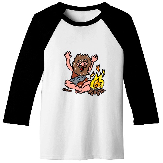 Caveman with Fire Baseball Tees