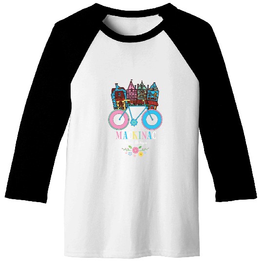 Mackinac Island Michigan Bike Art Baseball Tees