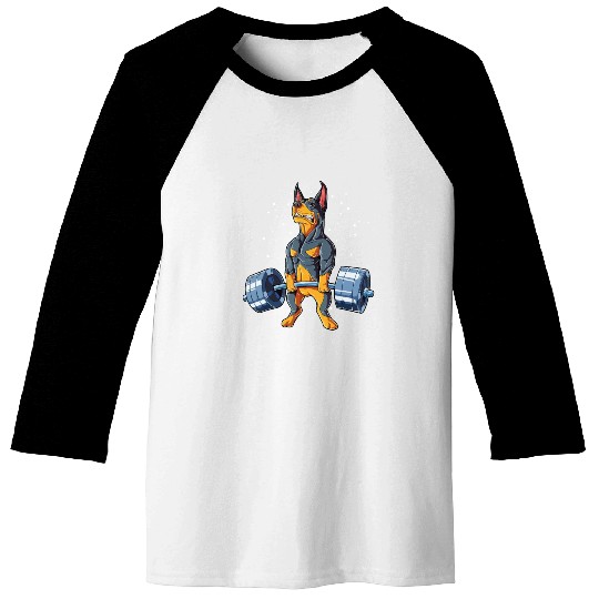 Doberman Weightlifting Gym Baseball Tees