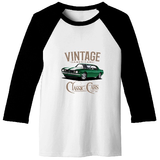 Vintage Green Camaro Classic Car Baseball Tees