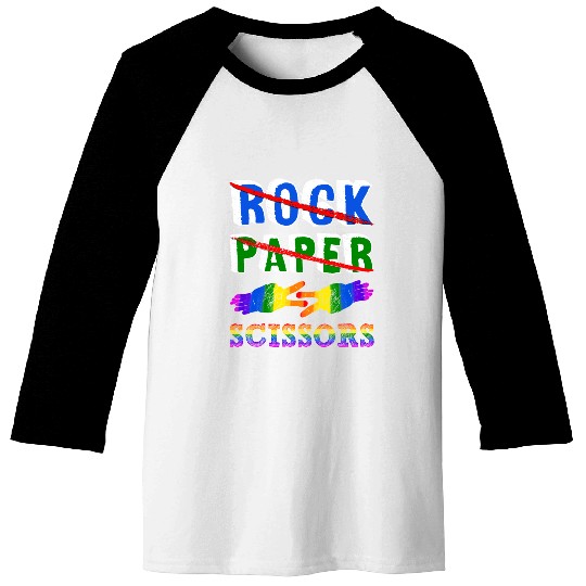 Rock Paper Scissors Lesbian Couple LGBTQ Pride Mon Baseball Tees