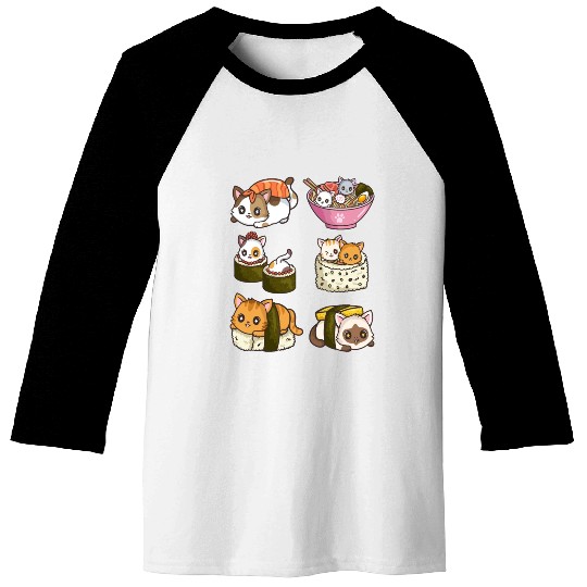 Sushi Cat Japanese Anime Baseball Tees