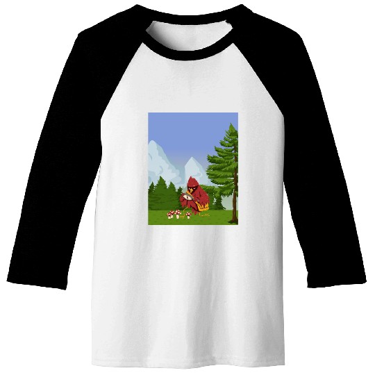 Cardinal Bird Foraging Collecting Mushrooms Baseball Tees