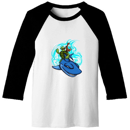 Shark Swims With Turtle And Crab Baseball Tees