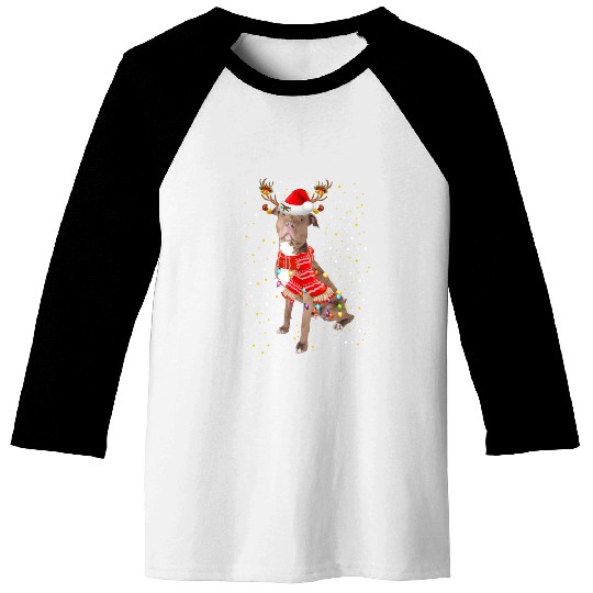 Pitbull Reindeer Christmas Light Baseball Tees