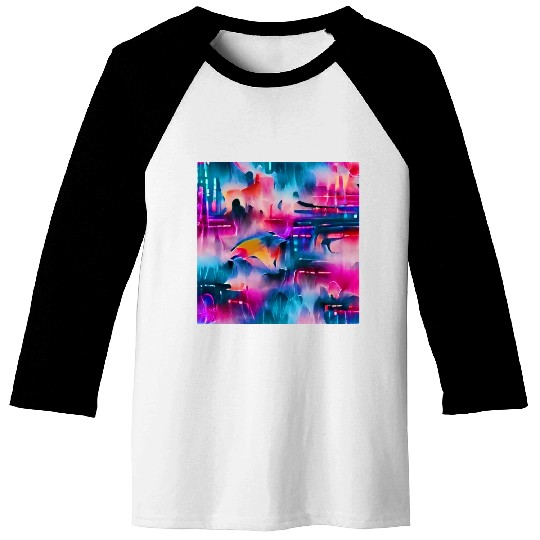 Abstract watercolor pattern in retro neon colors Baseball Tees