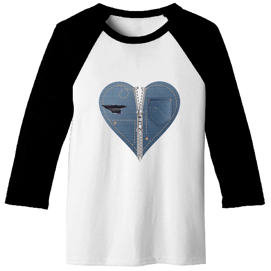 light blue heart in jeans look with zipper Baseball Tees