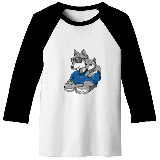 Strong Wolf with Wolf Child for a Wolf lover Baseball Tees