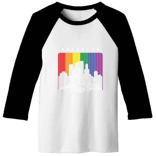 Brooklyn New York Skyline Rainbow Flag Baseball Tees