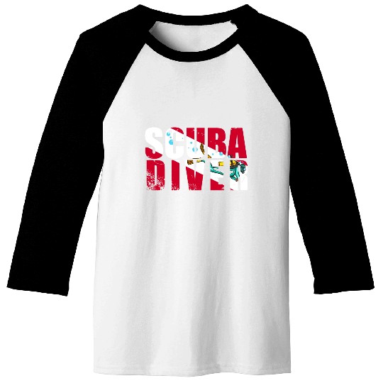 Scuba Diver Red White Flag Vintage Scuba Diving Baseball Tees