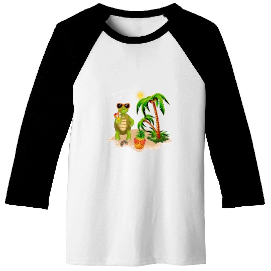 Summer Turtle With Pineapple Baseball Tees