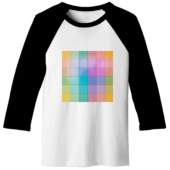 Rainbow Shimmer Multi Squares Pattern Baseball Tees