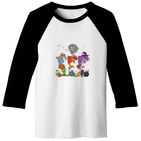 Mummy Pumpkin Witch Dolphin Halloween Baseball Tees