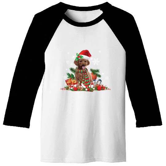 Christmas themed brown Poodle dog Baseball Tees