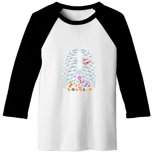 Funny Candy Skeleton Rib Cage Halloween Costume Baseball Tees