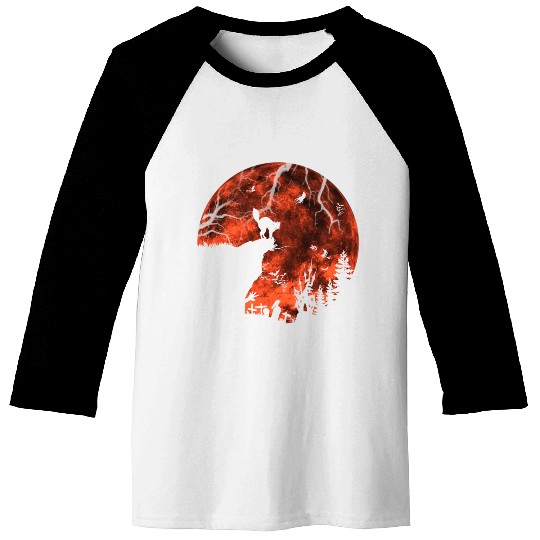 Cat Red Moon trick or treat Bats Forest Halloween Baseball Tees