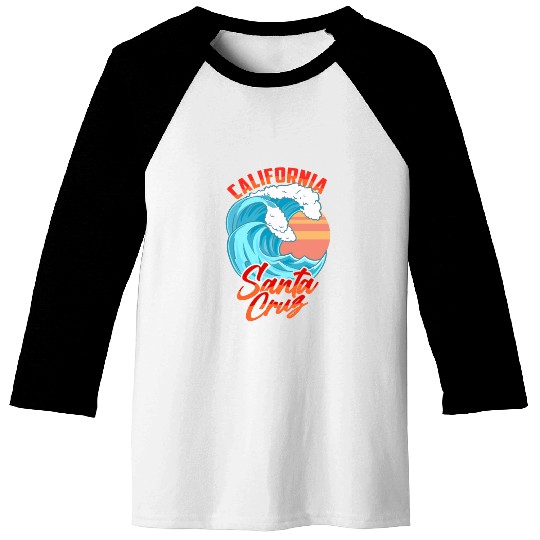 Santa Cruz California Waves Surf Beach Baseball Tees