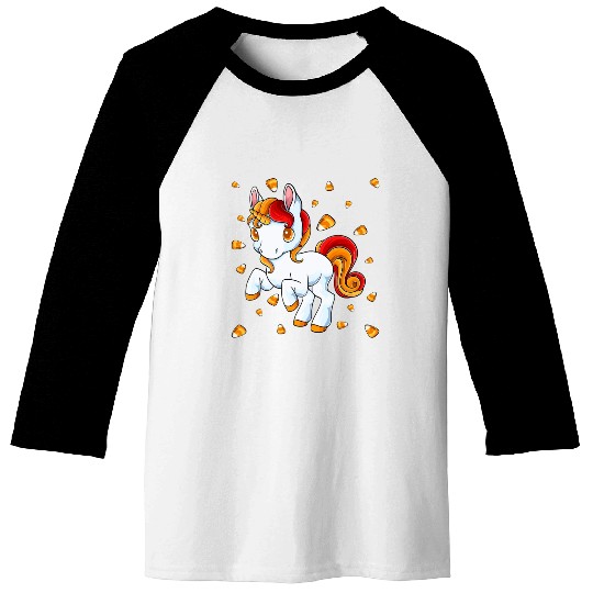 Halloween Unicorn Pony Candy Corn Halloween Baseball Tees