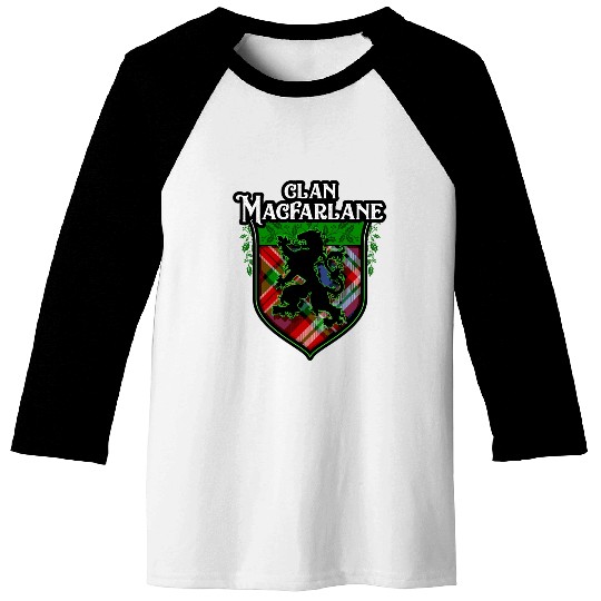Clan MacFarlane Scottish Tartan Rampant Lion Baseball Tees
