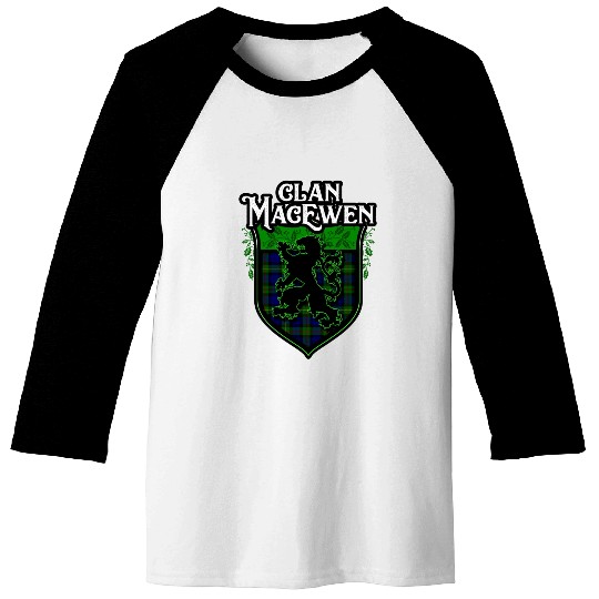 Clan MacEwen Scottish Tartan Rampant Lion Celtic Baseball Tees