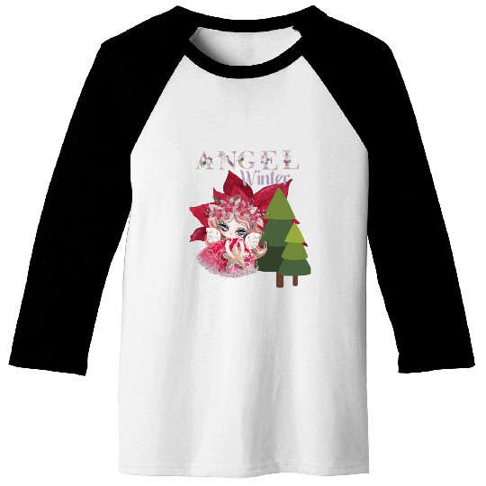 Winter Angel Christmas Tree Poinsettia Baseball Tees