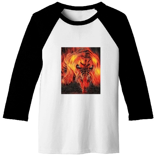 Tiger On Fire Drinking Water Baseball Tees