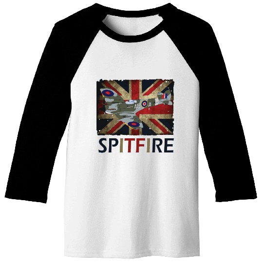 Spitfire WW2 Fighter Aircraft Airplane Union Jack Baseball Tees