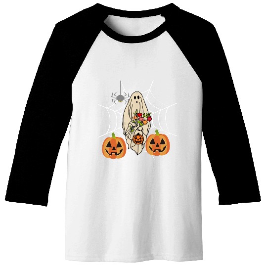 Halloween Costume Floral Ghost Pumpkin SpiderWeb Baseball Tees