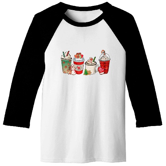 Merry Christmas Coffee Snowman Latte Peppermint Baseball Tees