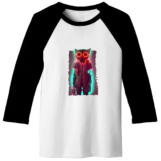 Futuristic Cyberpunk Cat Baseball Tees