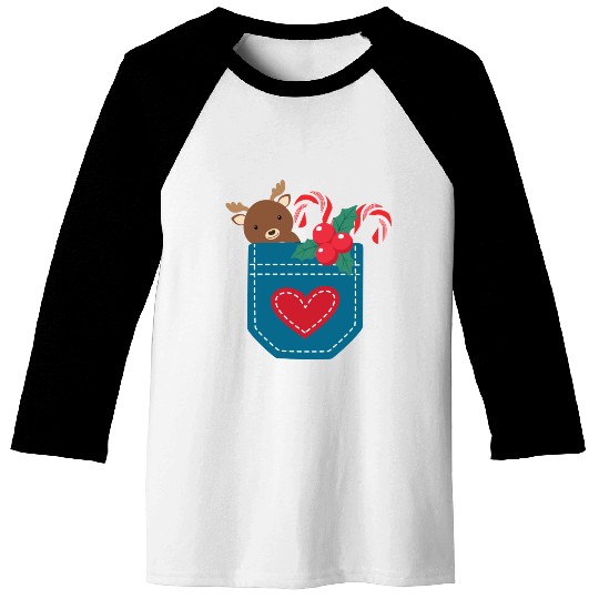Christmas moose peppermint pocket Baseball Tees