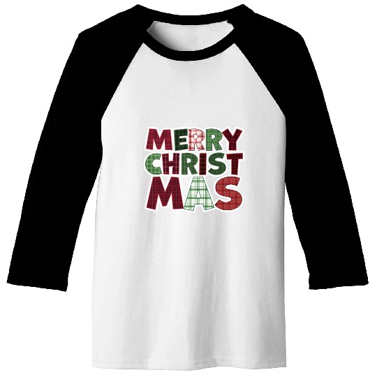 Merry Christmas Motif Plaid Pattern Baseball Tees