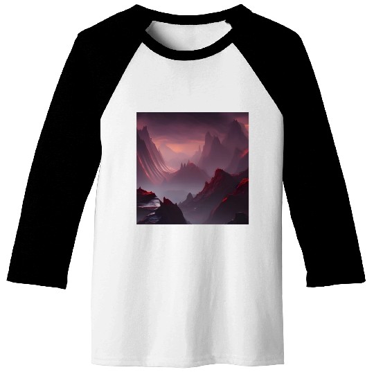 Lonely Red Mountains on an Alien Planet Abstract Baseball Tees