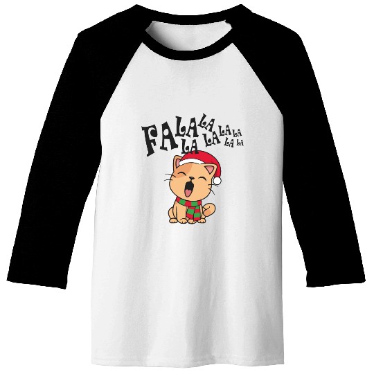 Cute Christmas Cat Singing Fa la la la Song Baseball Tees