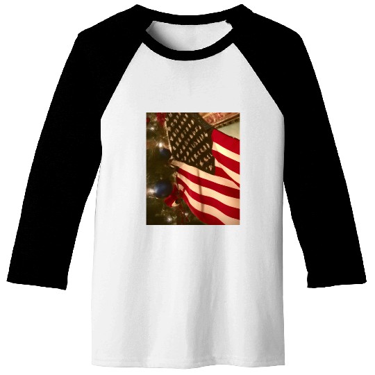Patriotic Christmas US Flag And Christmas Tree Baseball Tees