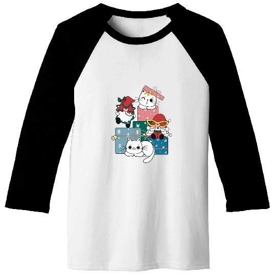 cute gnome and kitty cats on present gift box Baseball Tees