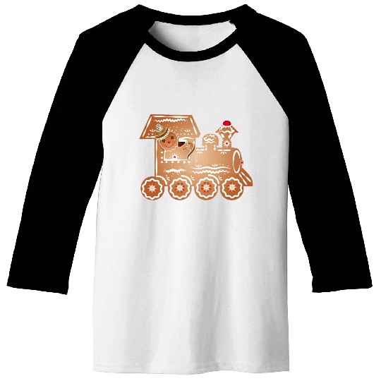 Gingerbread man as a train driver on the train Baseball Tees