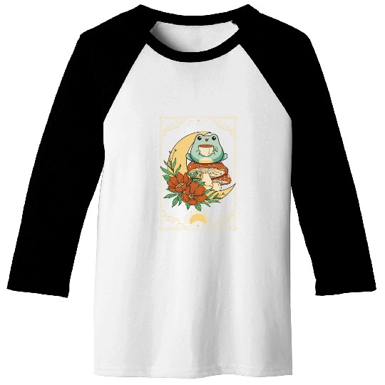 Cottagecore Aesthetic Tarot Card Frog Sipping Tea Baseball Tees