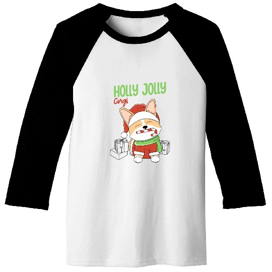Holly Jolly Corgi Baseball Tees