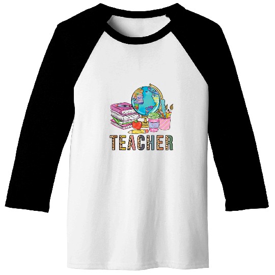 Cute Teacher Leopard Print Globe First Day of Baseball Tees