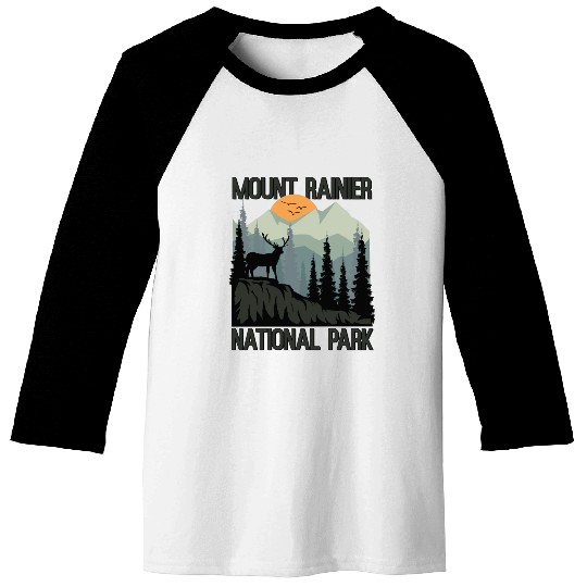 Mount Rainier National Park Mountains Deer Baseball Tees